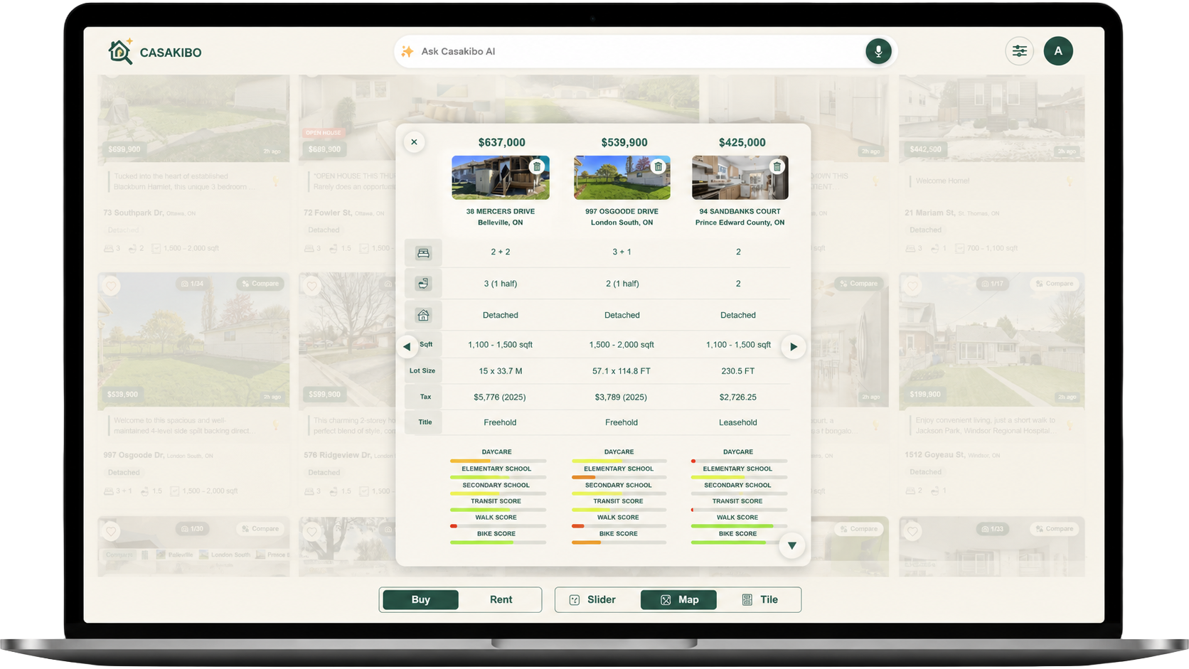 Side-by-side home comparison tool