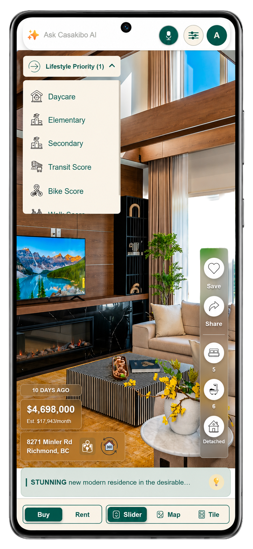 Lifestyle priority filters on a listing